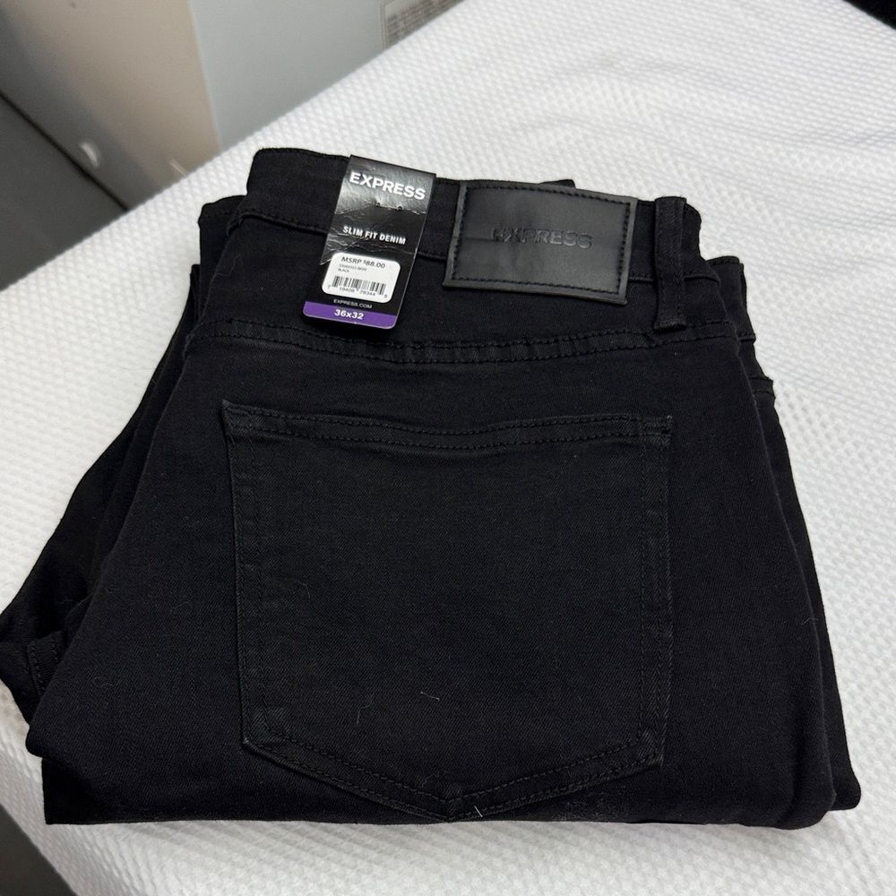 NWT Express Black Slim Fit Denim Jeans size 36x32